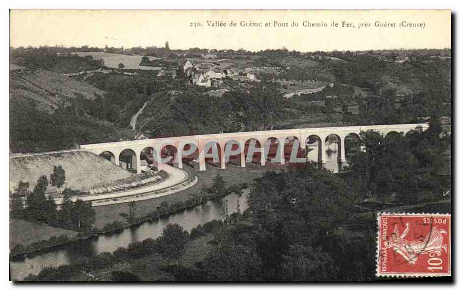 Vallée de Glénic et Pont du Chemin de Fer, près Guéret (Creuse) — n° 250 — éditeur non visible