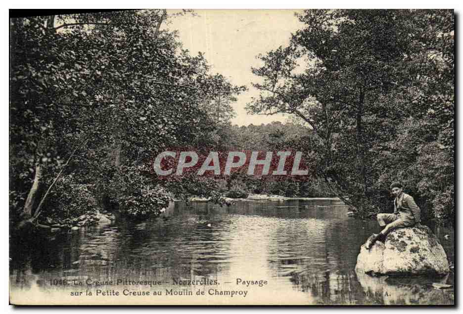 Paysage sur la Petite Creuse au Moulin de Champroy — Nonzerolles — Éditeur E. A. n° 1048
