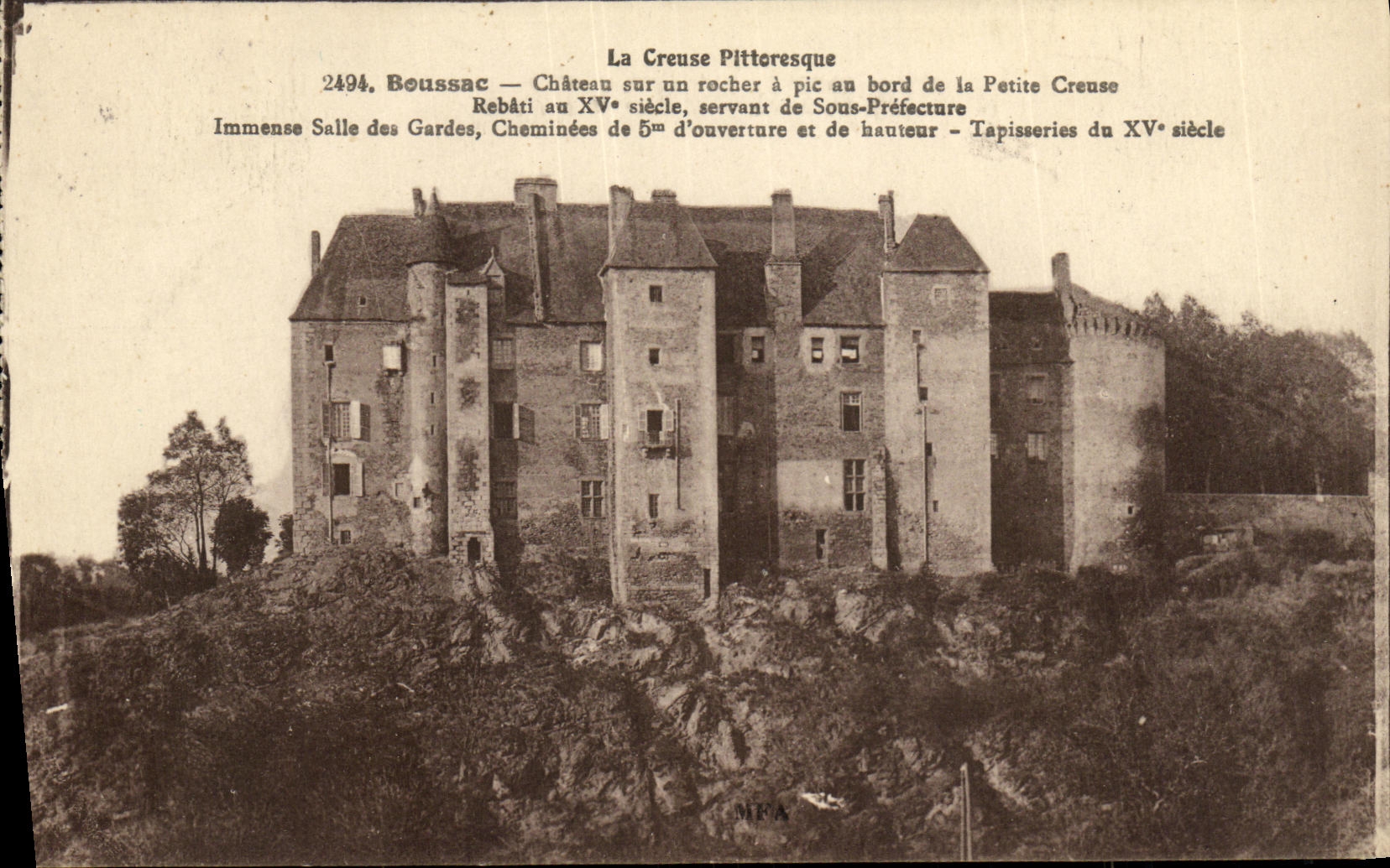 CPA Boussac Chateau sur un Rocher a pic Bord de la Petite Creuse