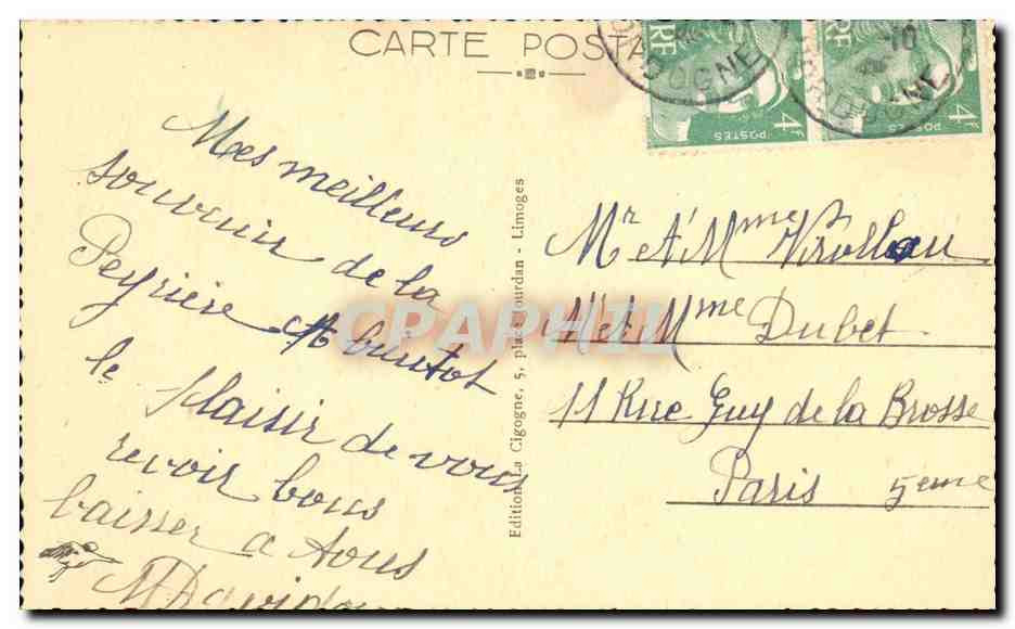 Sarlat (Dordogne) — La rue du Minage — éditeur La Cigogne, n° 2886 — Verso