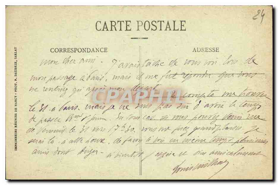 CPA Sarlat Ancienne Maison Place de la Fontaine Sainte Marie — Verso