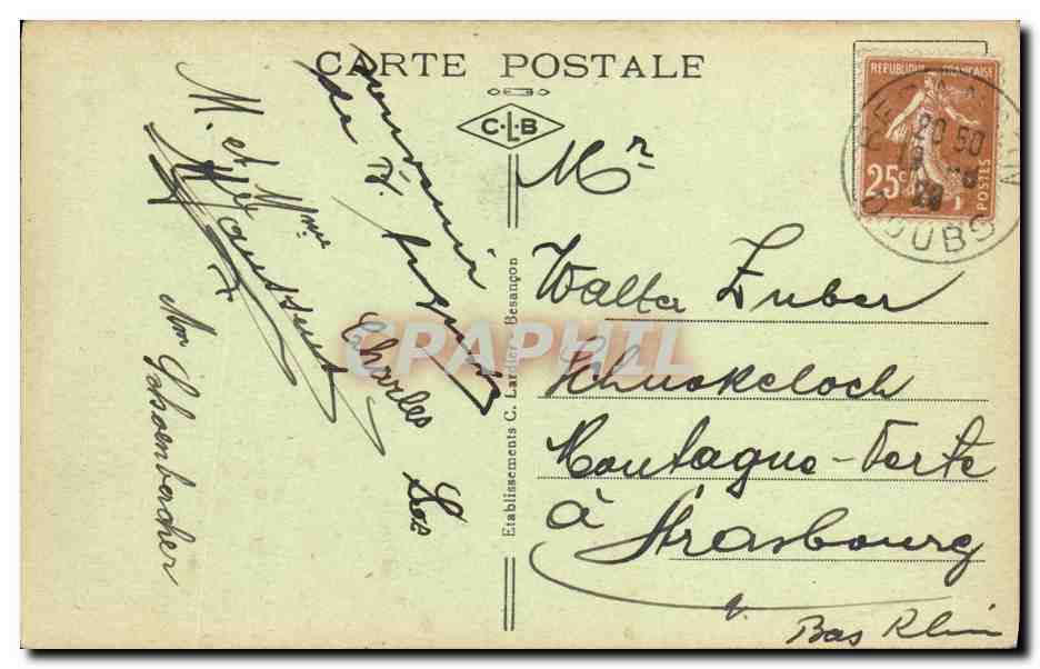 CPA Vallee de la Loue Route de Mouthier a Pontarlier Rochers de Haute Pierre — Rückseite