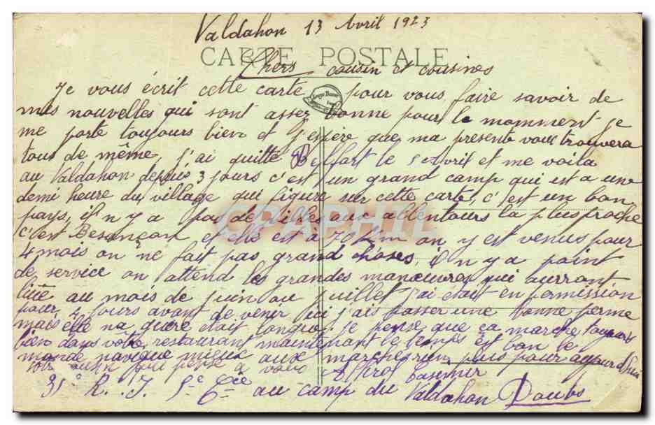 CPA Valdahon Vue Generale du Pays — Verso