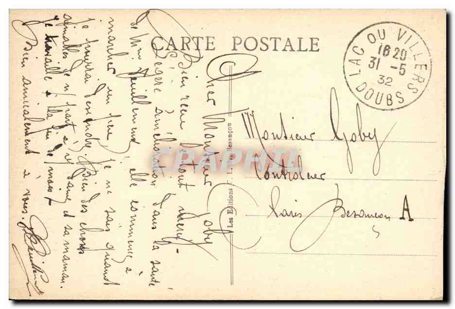Bassins du Doubs — La Grotte du Roi de Prusse — Frontière Franco-Suisse — Éditions L. Besançon, n° 886 — Achterkant