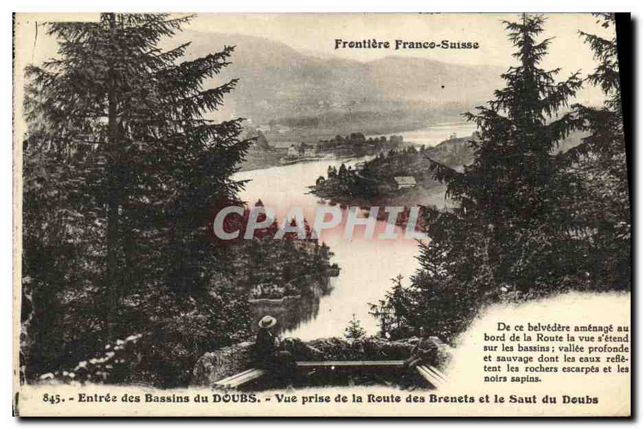 Entrée des Bassins du Doubs — Vue prise de la Route des Brenets — Éditions C. L. B. Beaunçon, n° 845