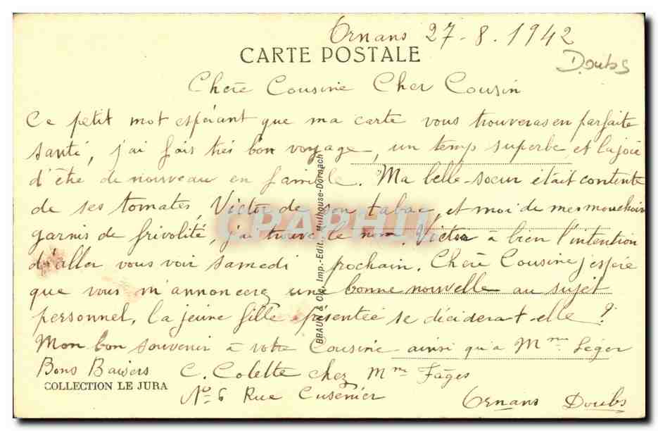 Roches du Capucin - Le Moine de la Vallée — Mauthier-Haute-Pierre, n°3992 — Verso