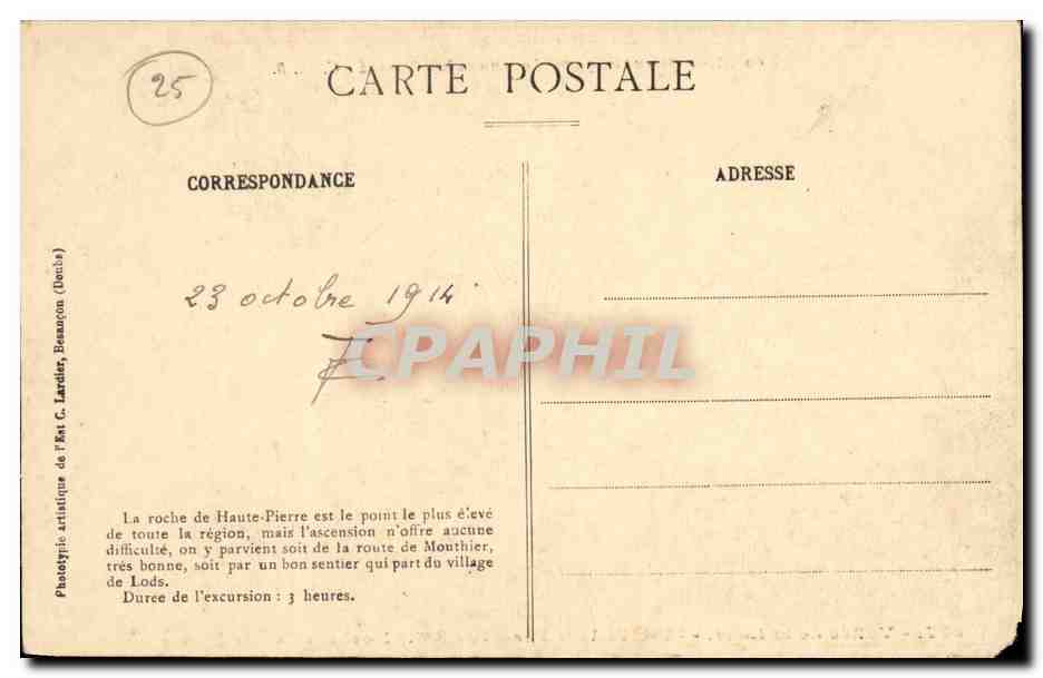 Vallée de la Loue - Rochers de Haute-Pierre (alt. 880m) — MOUTHIER-HTE-PIERRE — C. L., B. — Série 637 — Reverso