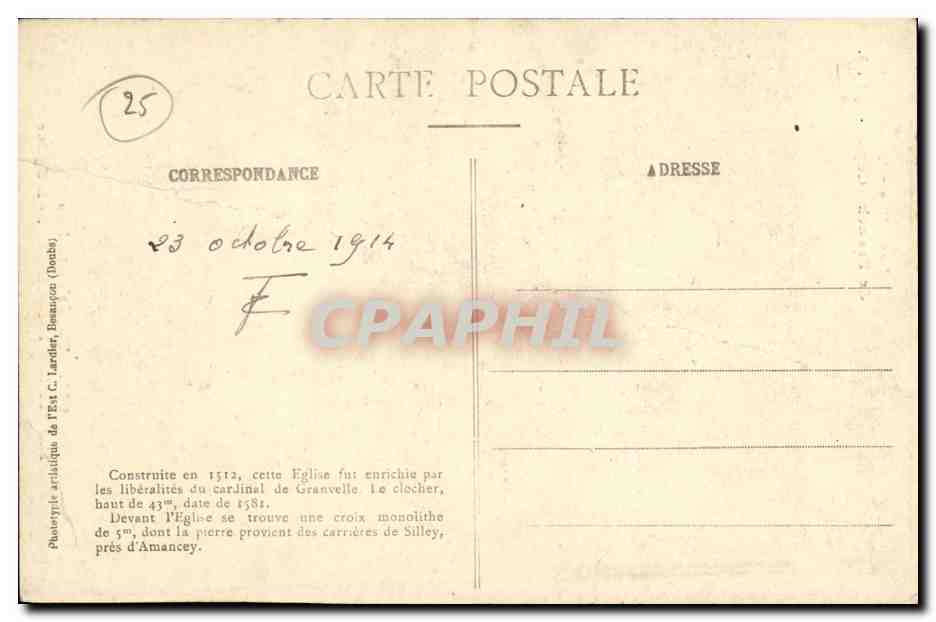 CPA Vallee de la Loue Mouthier Hte Pierre L Eglise — Verso
