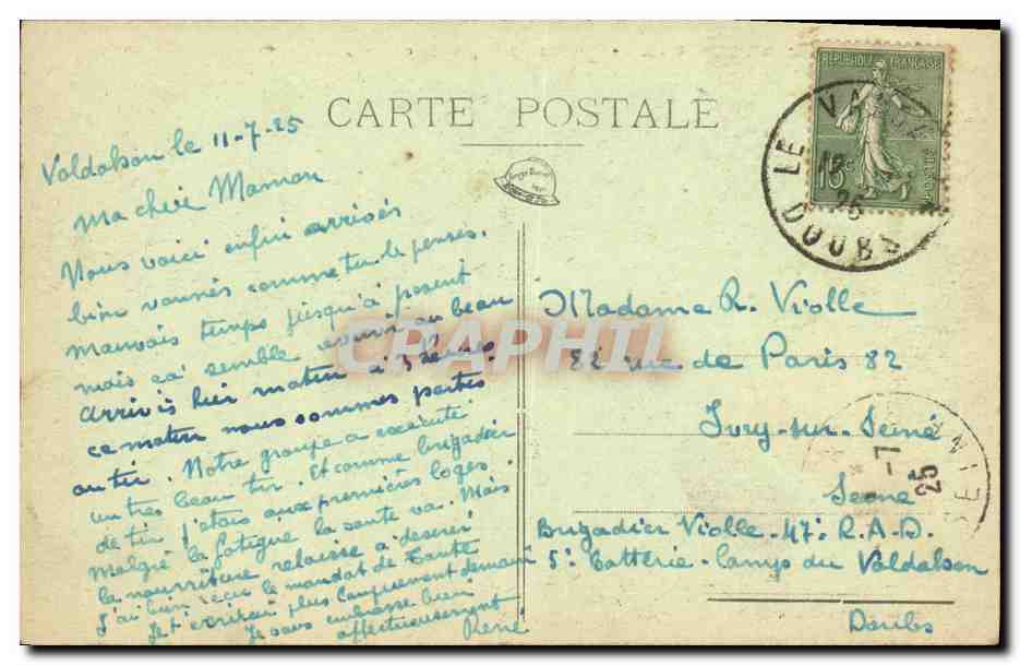 Camp de VALDAHON (Doubs) — Vue Générale, prise en avion — Arrivée des troupes — Éd. A. Strad, Valdahon — Rückseite
