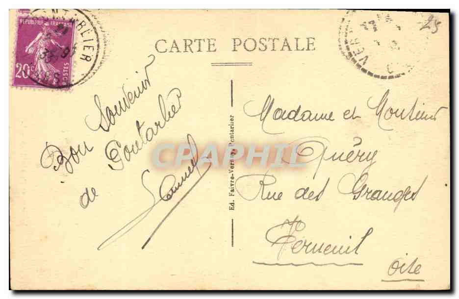 Environs de Pontarlier — La Source de la Loue — Ed. Favro-Vernier — Reverso