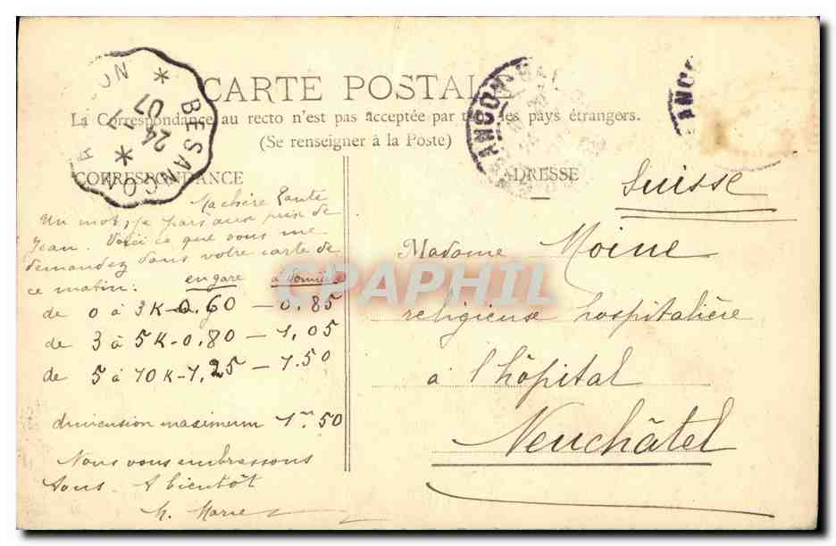 Besançon — Église de la Madeleine et Pont de Battant — Dessin à la Plume — Verso