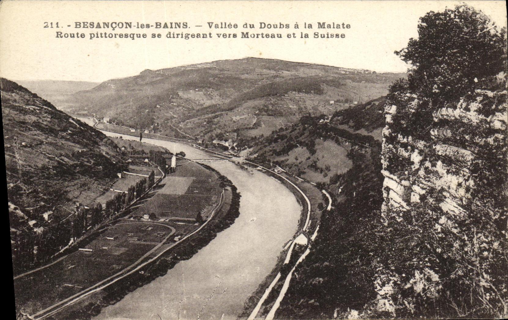 Besançon-les-Bains — Vallée du Doubs à la Malate — Route pittoresque se dirigeant vers Morteau et la Suisse