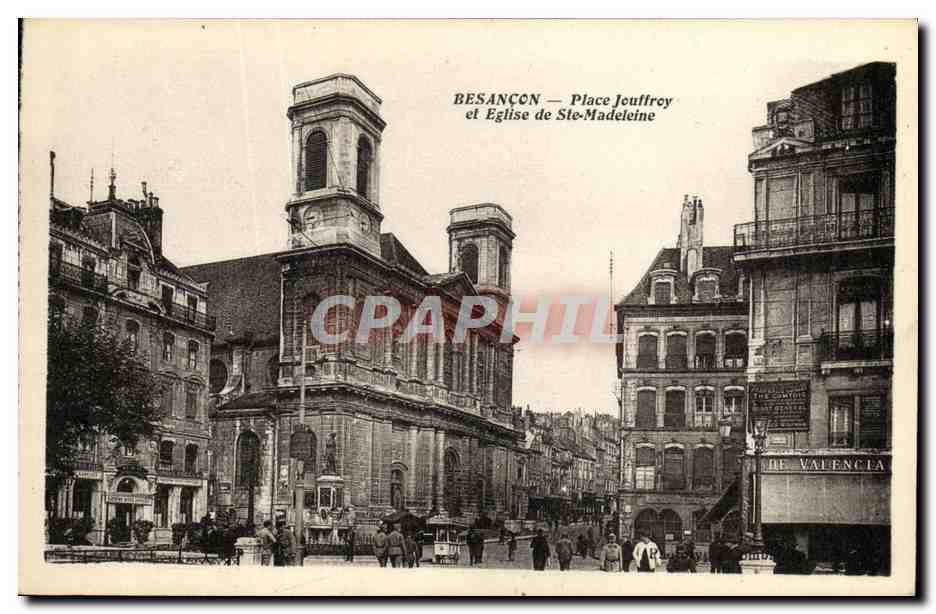 CPA Besancon Place Jouffroy et Eglise de Ste Madeleine