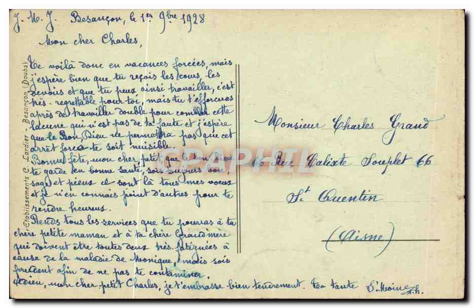 CPA Besancon Vue Generale prise de Bregille — Rückseite