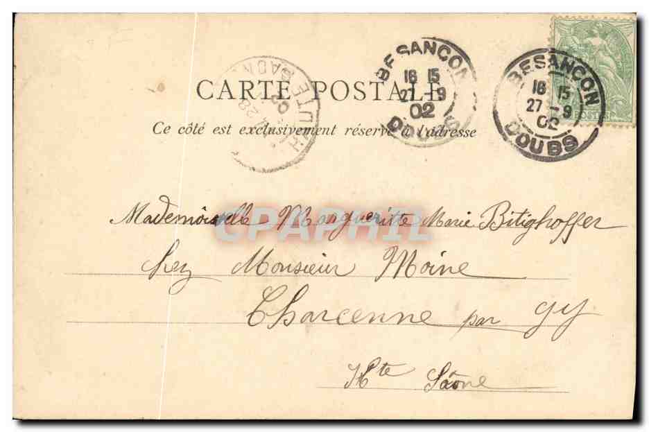 CPA Besancon Vallee de Casamene et lle Malpas Bateau — Rückseite