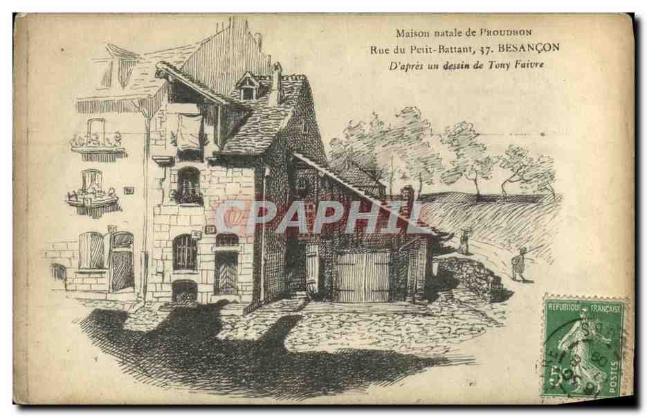 CPA Maison natale de Proudhon Rue du Perit Battant Besancon