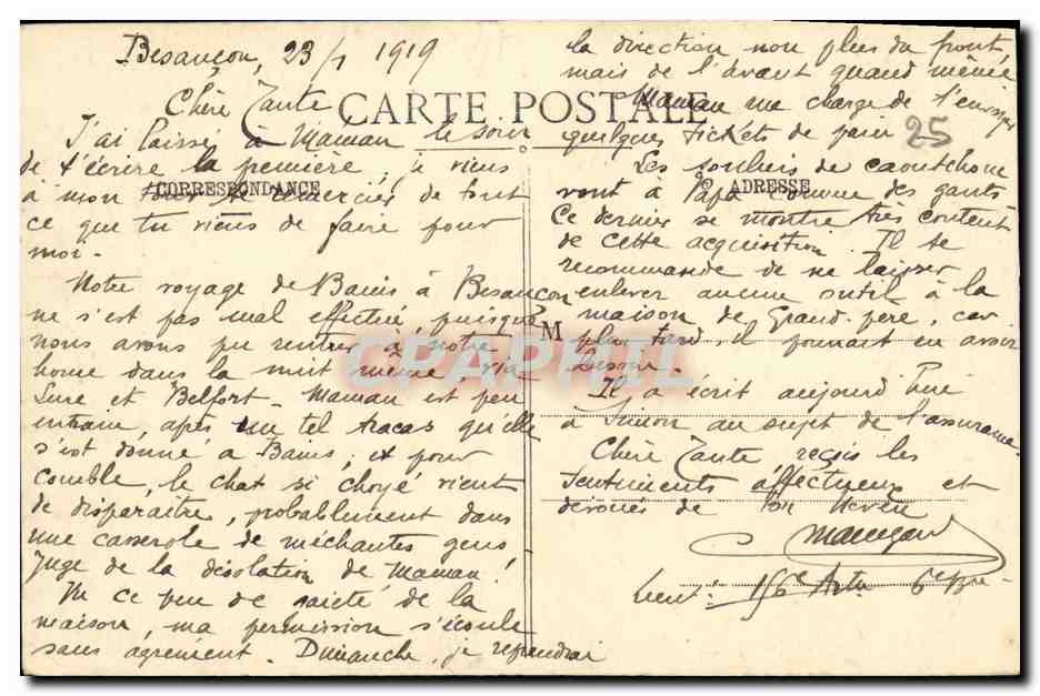 CPA Besancon Historique Bords du Doubs a Mazagran Passeur en barque — Rückseite