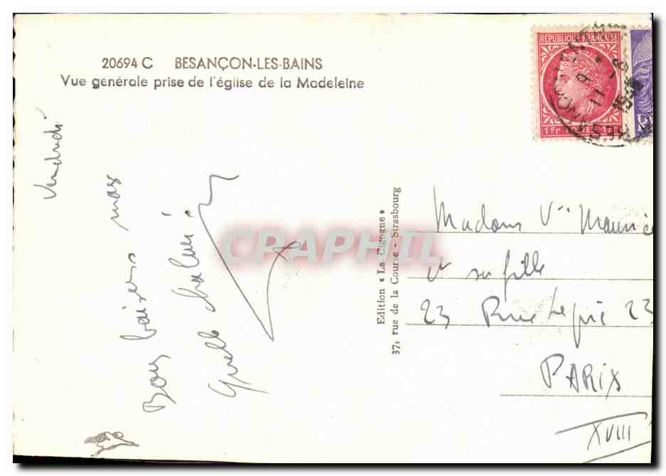 Besançon — Allgemeiner Blick vom Kirchhof der Madeleine — Edition La Côte — n° 20694 C — Rückseite