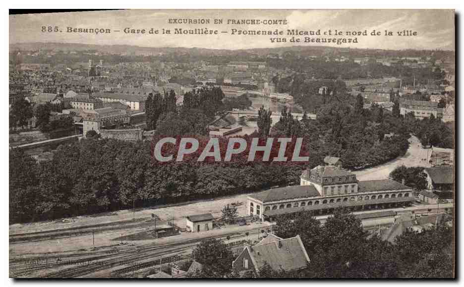 Besançon — Gare de la Mouillère — Promenade Micaud et le nord de la ville vus de Beauregard — CPA 885