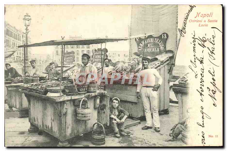 CPA Napoli Ostricai a Santa Lucia Marchand de poissons TOP