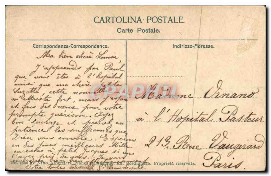 CPA Bordighera Grand Hotel du Cap Ampeglio — Rückseite