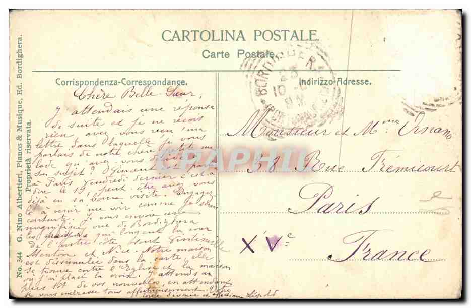 CPA Bordighera Veduta generale del Barge Marina — Rückseite