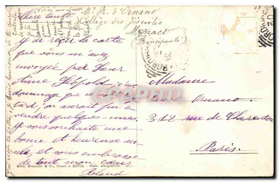 CPA Bordighera Via Imperatrice Federico — Rückseite