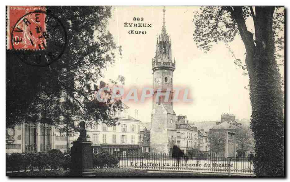 CPA Evreux Le beffroi vu du square du theatre 