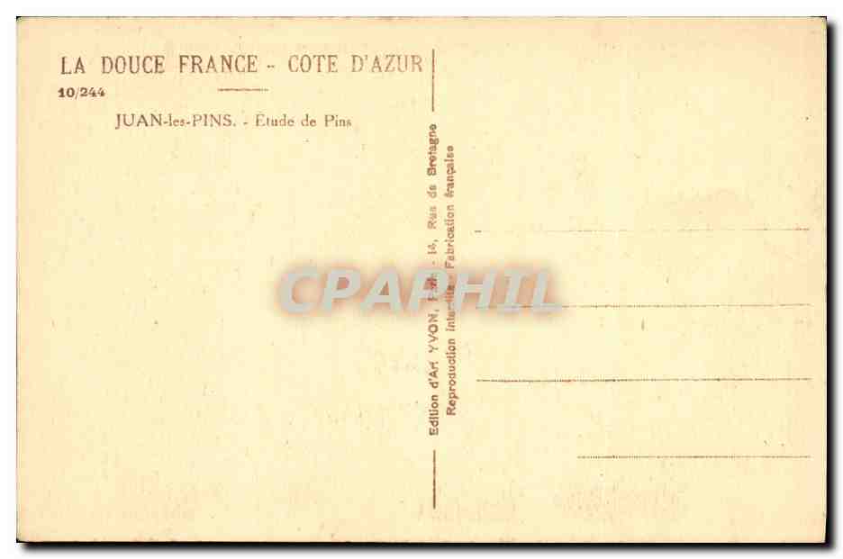 CPA Juan les Pins etude de Pins — Rückseite