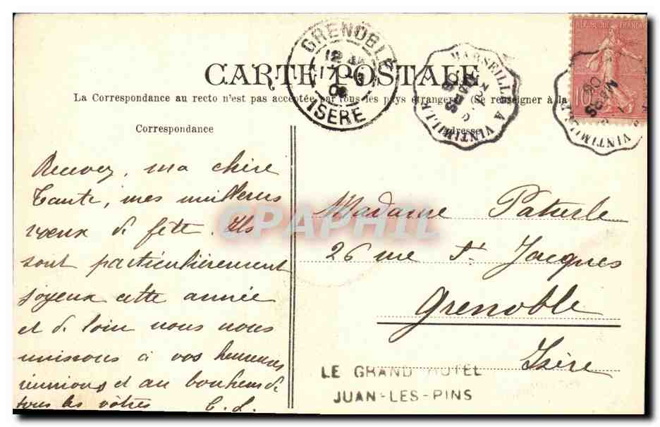 Juan-les-Pins (A.M.) — Die Strände — P. L. Maillan, lib. édit., Cannes 253 — Rückseite