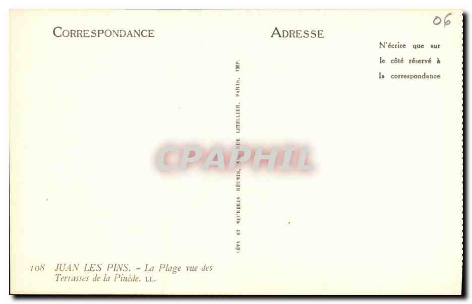 CPA Juan les Pins La Plage vue de Terrasses de la Pinede — Rückseite