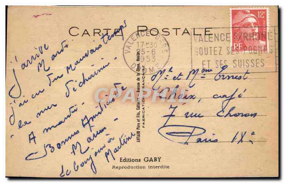CARTE SYSTEME Valence Drome Enfants Bateau — Rückseite