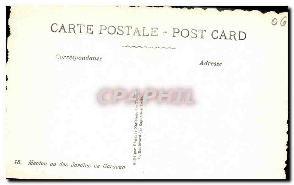 CPA Menton Vu des Jardins de Garavau — Rückseite
