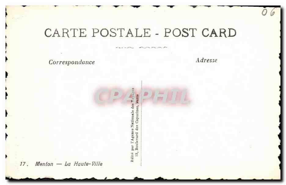 CPA Menton La Haute Ville — Rückseite