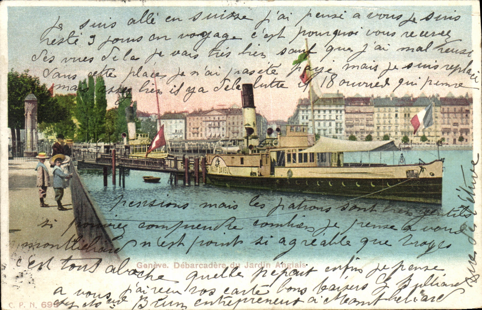 CPA Geneve Debarcadere du Jardin Anglais Bateau 