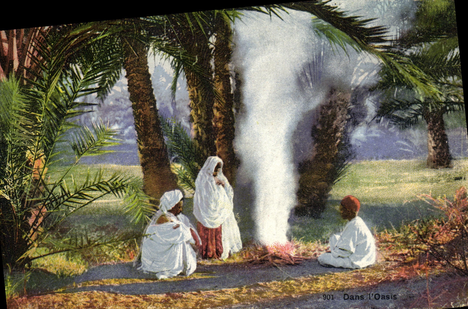 CPA Dans L Oasis Au dos Cachet Armee du levant Cavalerie Militaria 