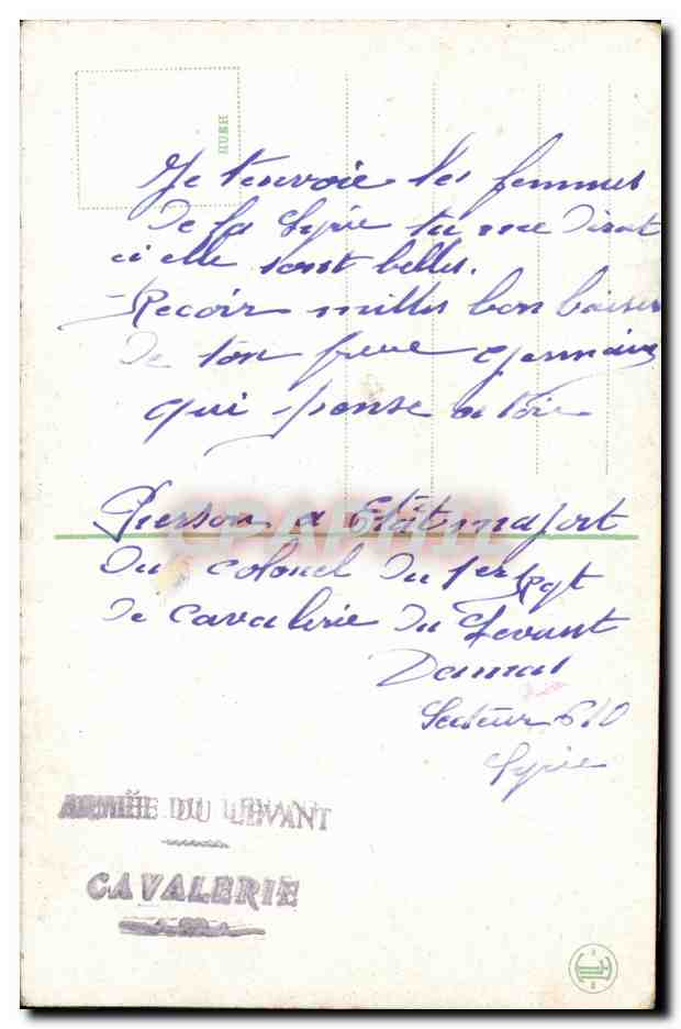 CPA Machands de fleurs Au dos Cachet Armee du levant Cavalerie  — Verso