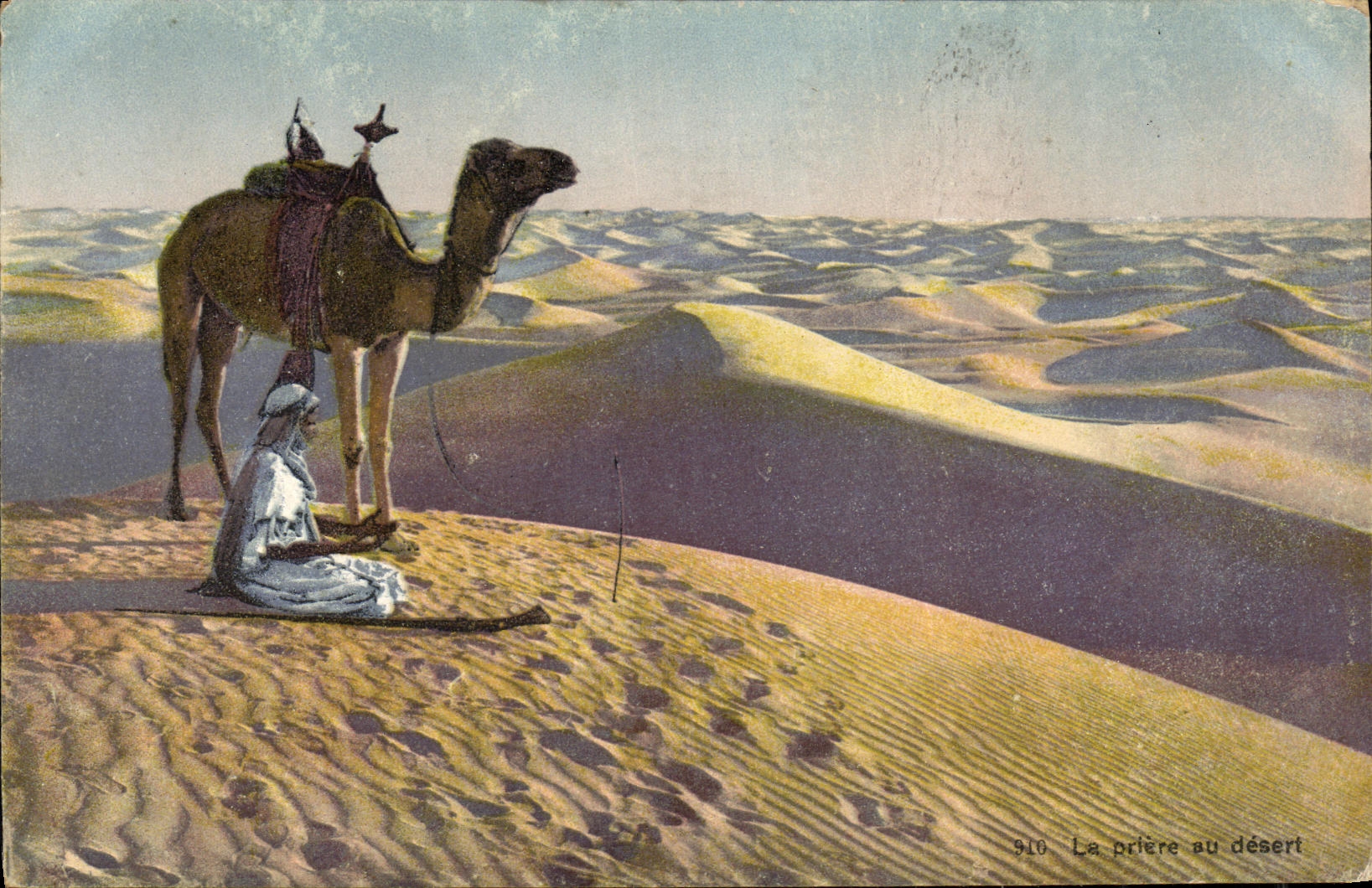 CPA La prire au desert Au dos Cachet Armee du levant Cavalerie 