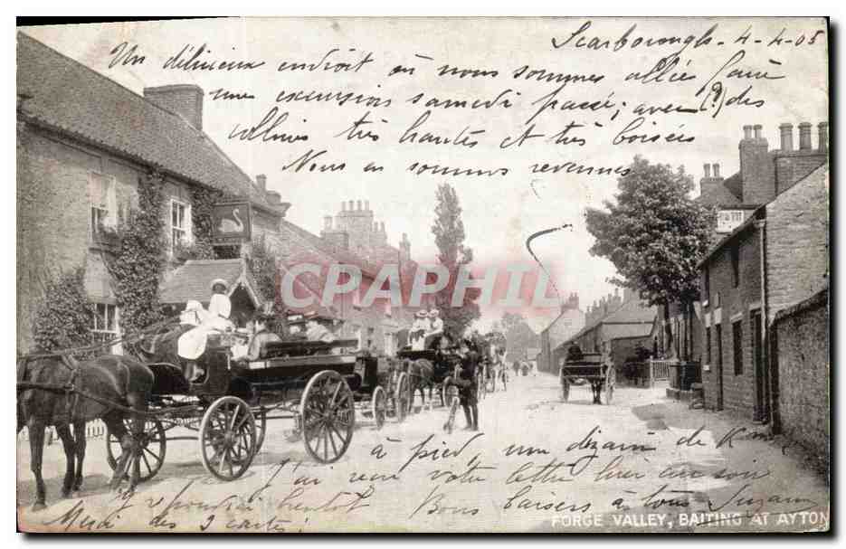 Forge Valley, Baiting at Ayton — scène de rue avec calèches — Queen Series, T. T. & S.
