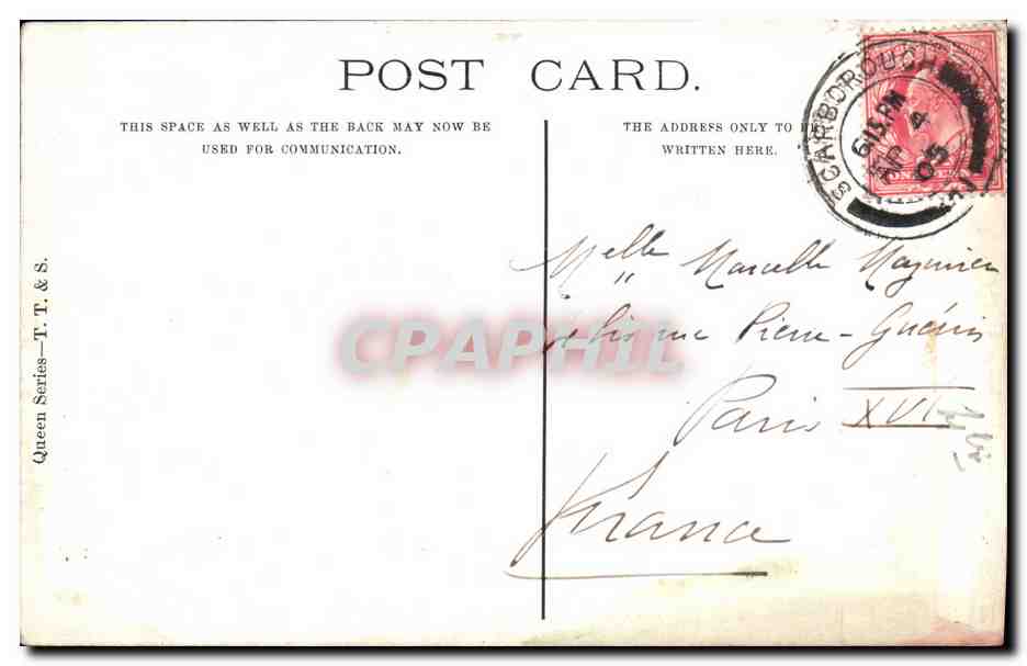Forge Valley, Baiting at Ayton — scène de rue avec calèches — Queen Series, T. T. & S. — Verso