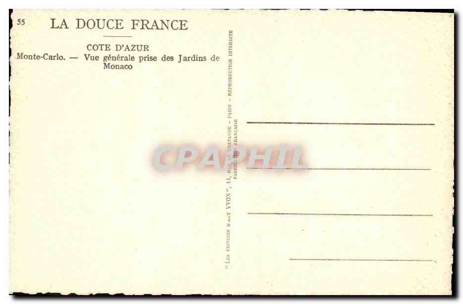 CPA Monte Carlo Vue Generale Prise des Jardins — Rückseite