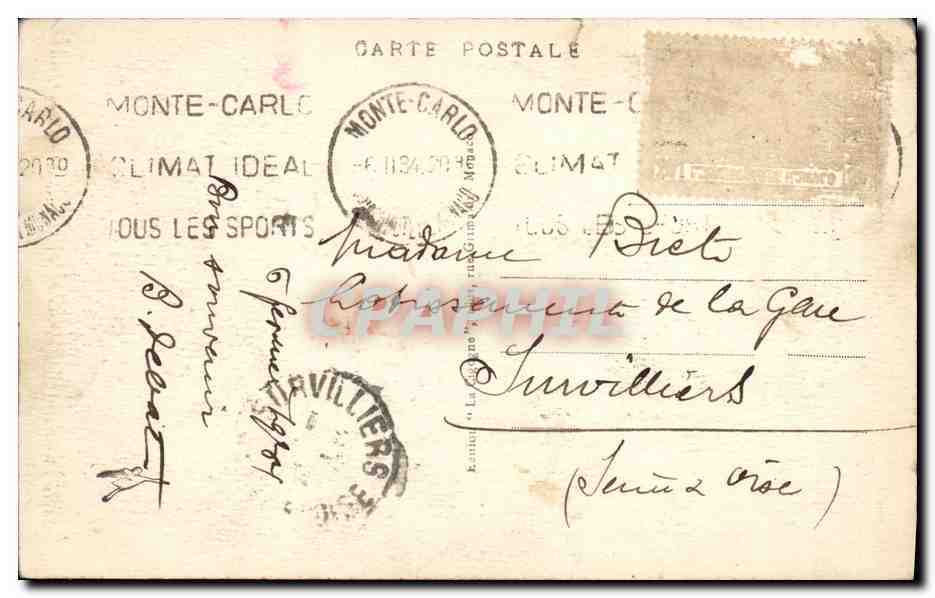 CPA Monte Carlo Le Casino Cote Sud — Rückseite