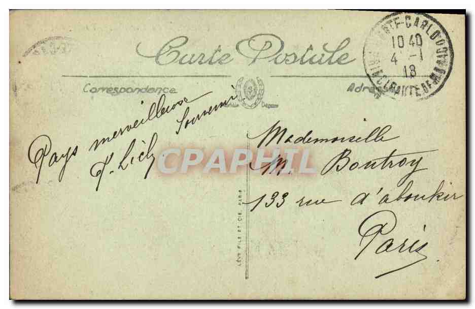 CPA Monaco Monte Carlo La Terrasse et le Casino — Rückseite