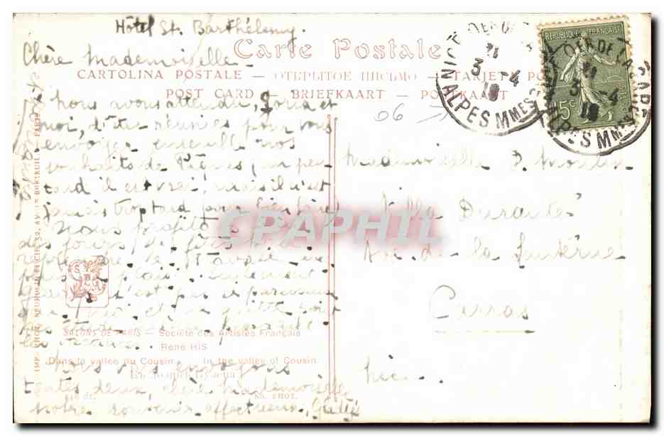 CPA Salons de Paris Rene His Dans la vallee du Cousin  — Verso