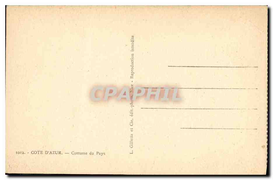CPA La Cote D Azur Costume du Pays Femme Folklore — Back
