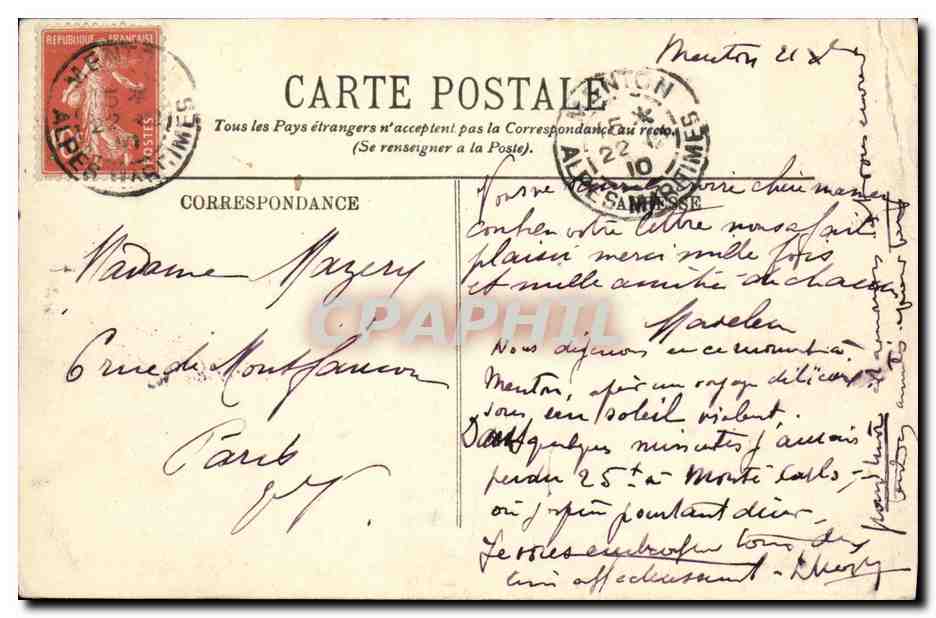 CPA Monaco et Monte Carlo pres du Signal — Rückseite