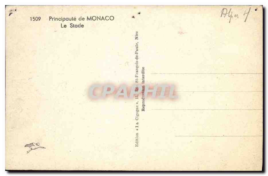 CPA Monaco Principaute de Le Stade — Rückseite