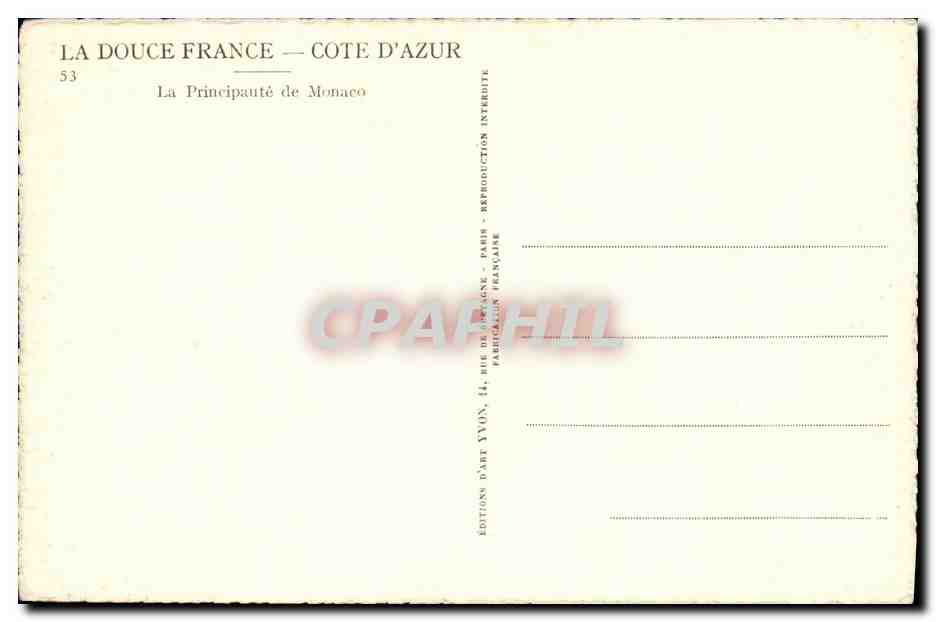 CPA Monaco Principaute de Le Rocher — Rückseite