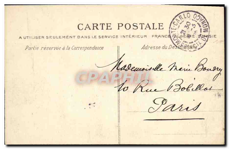 CPA Monaco Principaute Palais du prince — Rückseite