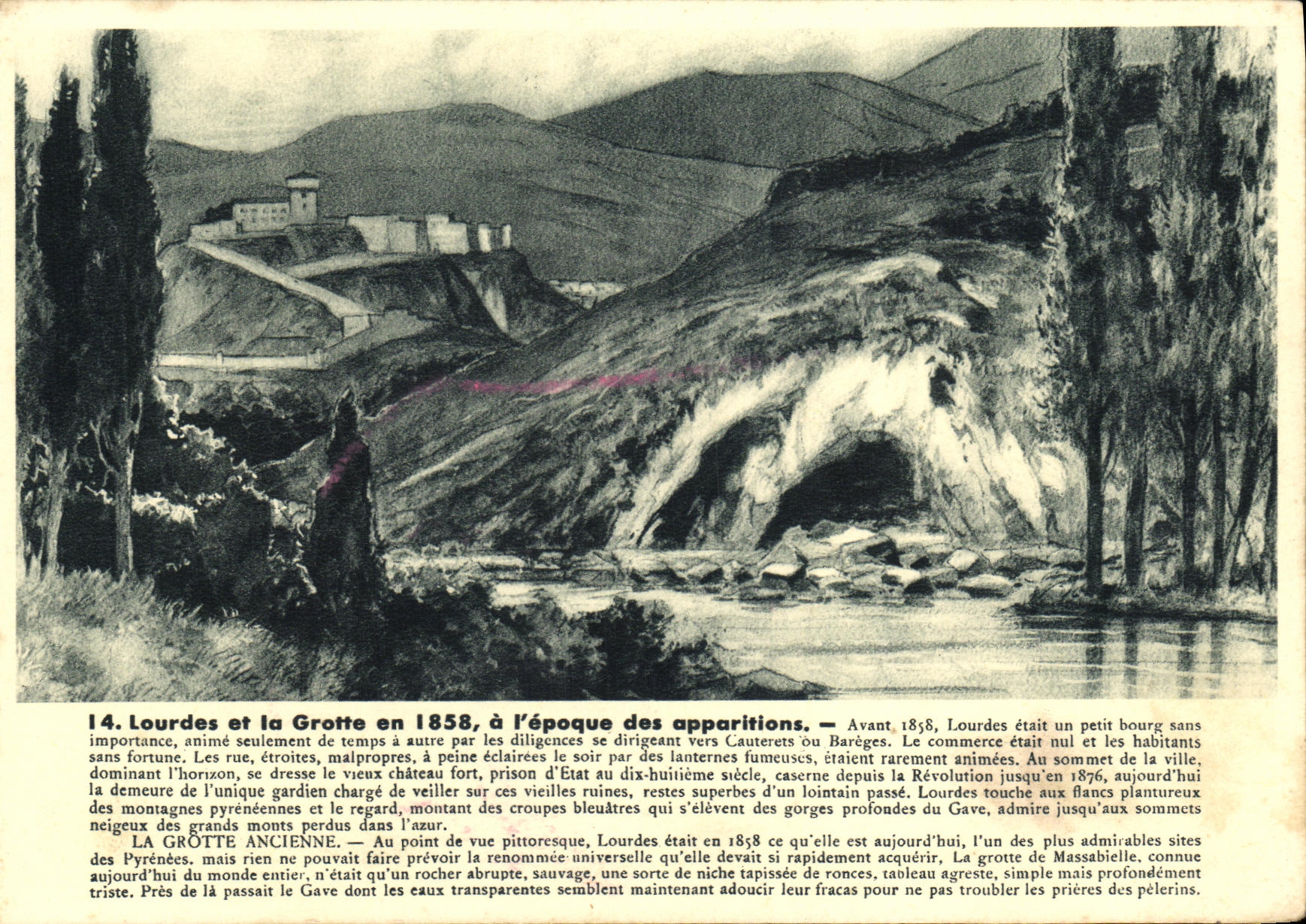 CPA Lourdes et la Grotte en 1858 a l epoque des apparitions